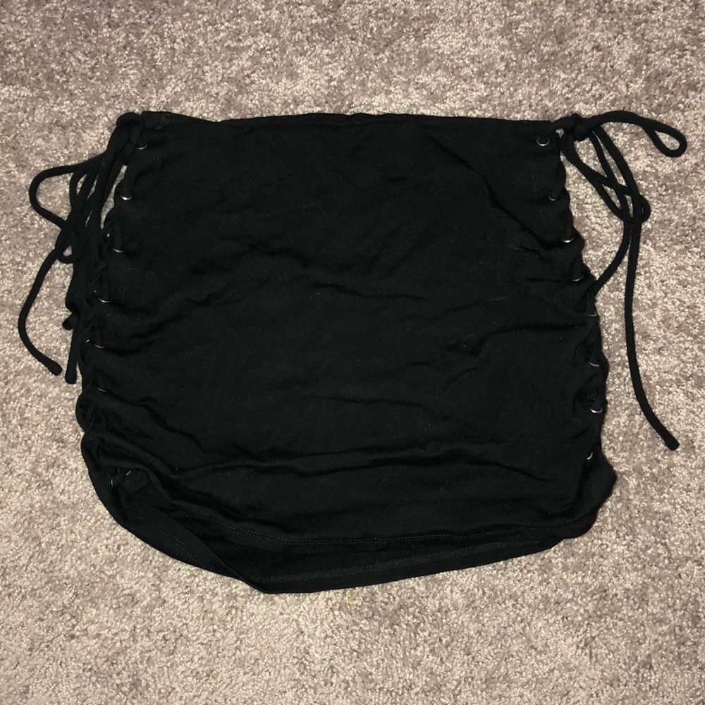 Side tie black mini skirt